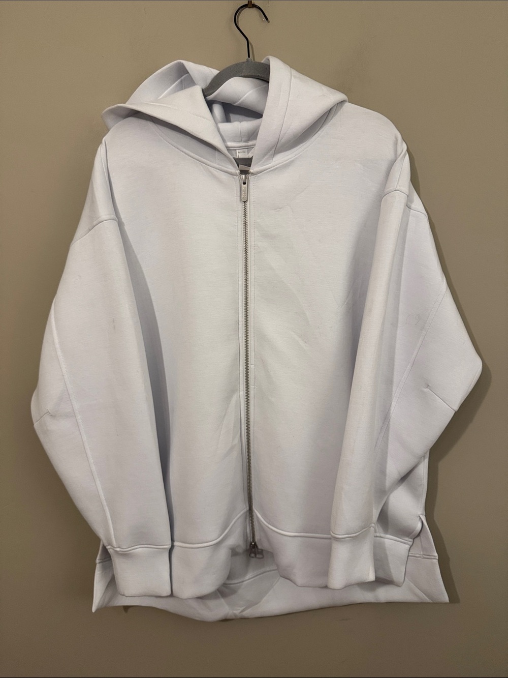 NWOT- Zella oversized scuba zip up hoodie, white, size Large